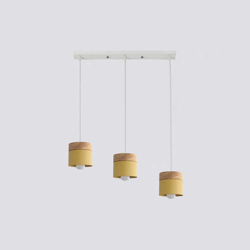 Metal And Wood Warm Glow Can Shape Pendant Light